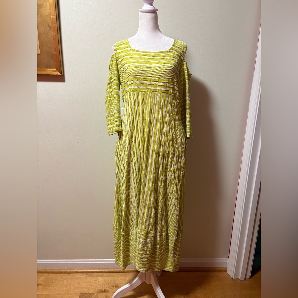 IC by Connie K boutique maxi artsy dress sz M lime green lagenlook